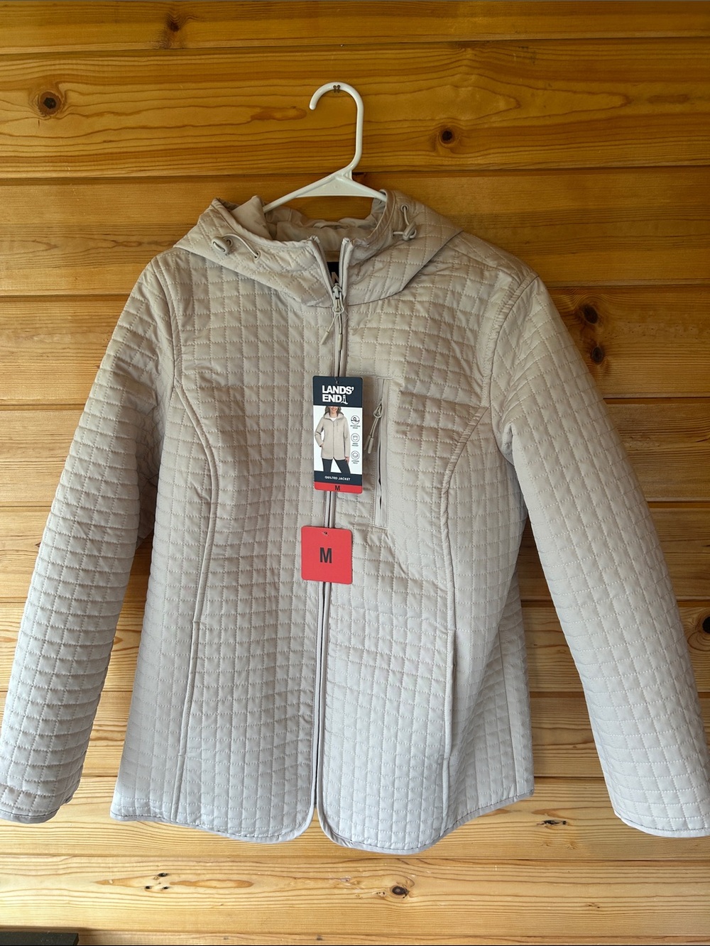 Lands' End Quilted Hooded Puffer Jacket - Cream